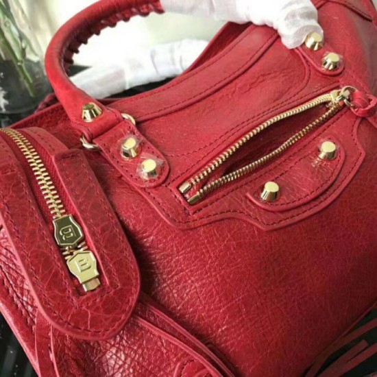 Replica Balenciaga Classic Metallic Edge City Pelle di agnello crepe sacca rossa