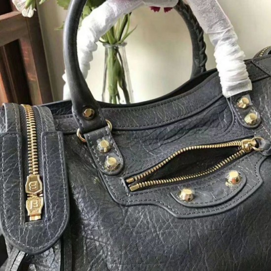 Replica Borsa a cremagliera Balenciaga Classic Metallic Edge City agnello