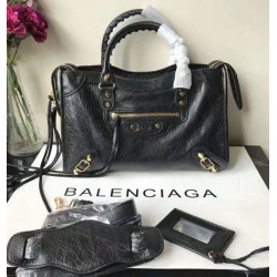 Replica Balenciaga Classic Metallic Edge City Borsa agnello con fessure nere