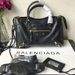 Replica Balenciaga Classic Metallic Edge City Borsa agnello con fessure nere
