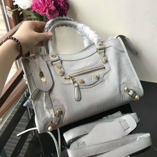 Replica Balenciaga Classic Metallic Edge City Borsa agnello con fessure per sabbiatura Beige
