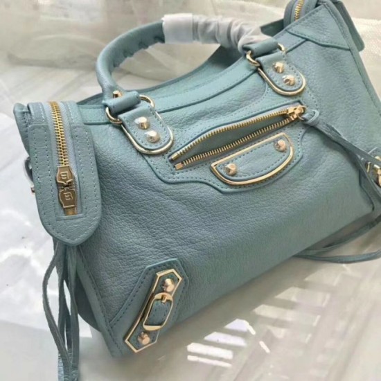 Replica Borsa Balenciaga Classic Metallic Edge City agnello azzurra
