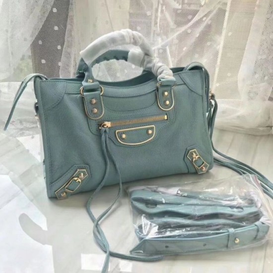 Replica Borsa Balenciaga Classic Metallic Edge City agnello azzurra