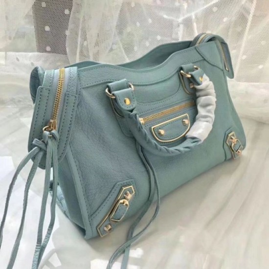 Replica Borsa Balenciaga Classic Metallic Edge City agnello azzurra