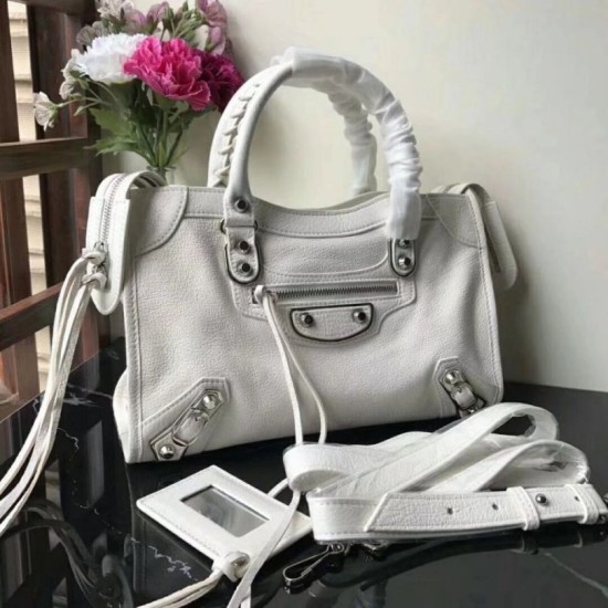 Replica Borsa Balenciaga Classic Metallic Edge City agnello bianca