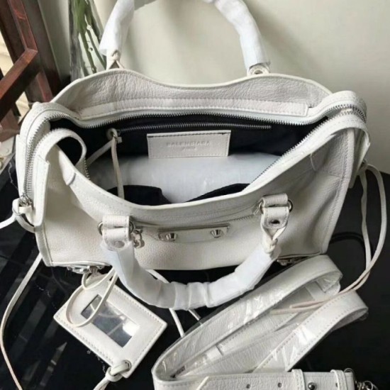 Replica Borsa Balenciaga Classic Metallic Edge City agnello bianca