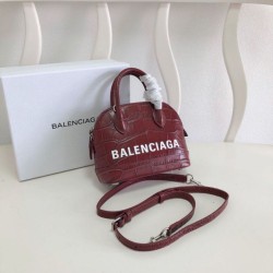 Replica Borsa a tracolla Balenciaga Ville XXS con manico in pelle stampa coccodrillo Claret