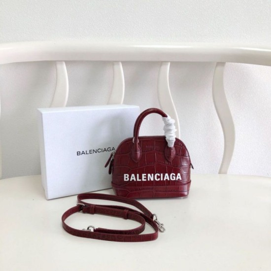Replica Borsa a tracolla Balenciaga Ville XXS con manico in pelle stampa coccodrillo Claret