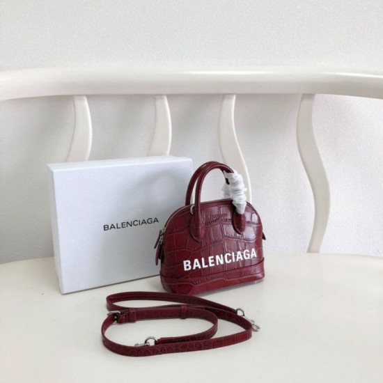 Replica Borsa a tracolla Balenciaga Ville XXS con manico in pelle stampa coccodrillo Claret