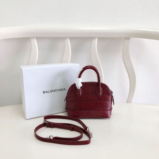 Replica Borsa a tracolla Balenciaga Ville XXS con manico in pelle stampa coccodrillo Claret