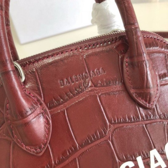 Replica Borsa a tracolla Balenciaga Ville XXS con manico in pelle stampa coccodrillo Claret