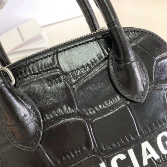 Replica Borsa a tracolla Balenciaga Ville XXS in pelle stampata coccodrillo nera