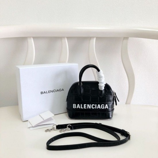 Replica Borsa a tracolla Balenciaga Ville XXS in pelle stampata coccodrillo nera
