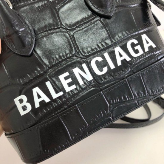 Replica Borsa a tracolla Balenciaga Ville XXS in pelle stampata coccodrillo nera