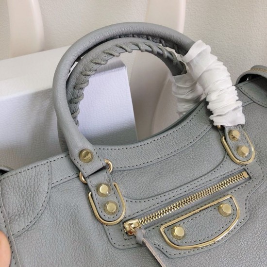Replica Borsa da città Balenciaga Classic con bordo metallizzato azzurro