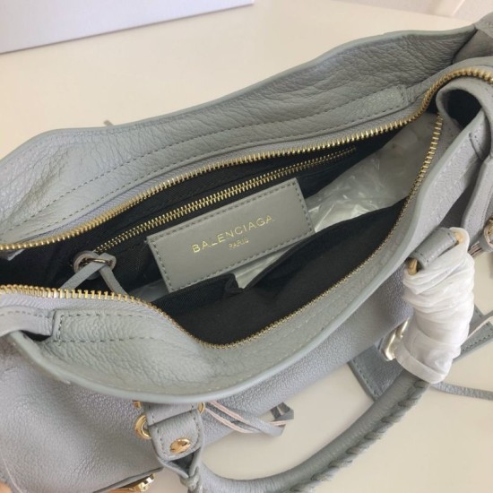 Replica Borsa da città Balenciaga Classic con bordo metallizzato azzurro