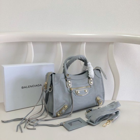 Replica Borsa da città Balenciaga Classic con bordo metallizzato azzurro