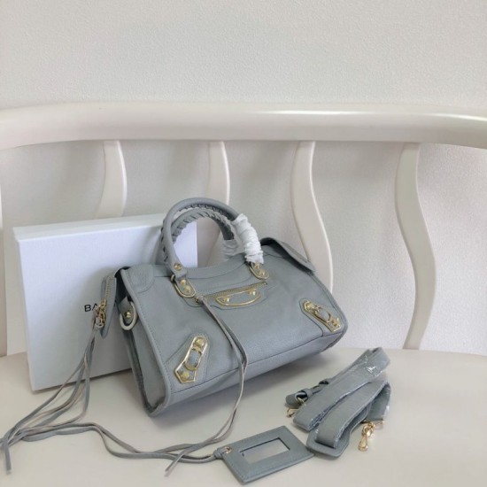 Replica Borsa da città Balenciaga Classic con bordo metallizzato azzurro