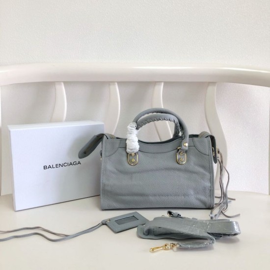 Replica Borsa da città Balenciaga Classic con bordo metallizzato azzurro