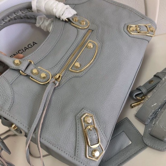 Replica Borsa da città Balenciaga Classic con bordo metallizzato azzurro