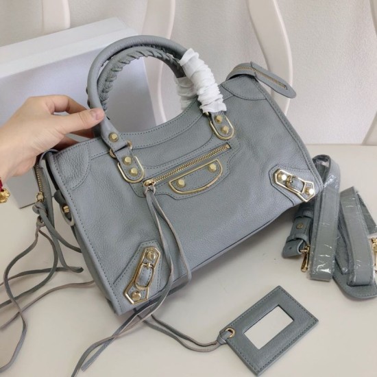 Replica Borsa da città Balenciaga Classic con bordo metallizzato azzurro