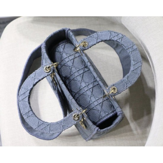 Replica Borsa a spalla ricamata Christian Dior Medium Lady D-Lite blu