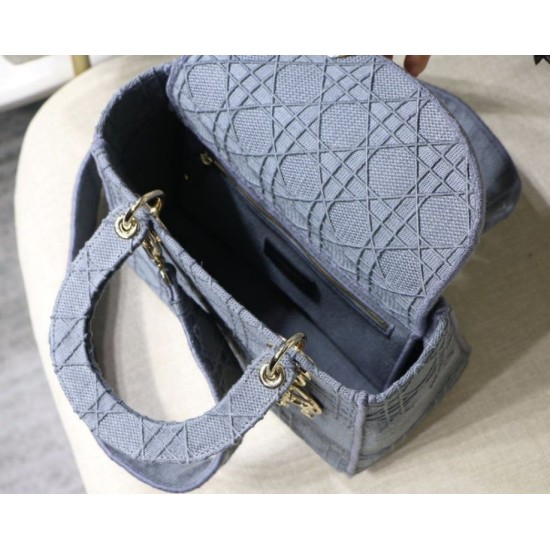 Replica Borsa a spalla ricamata Christian Dior Medium Lady D-Lite blu