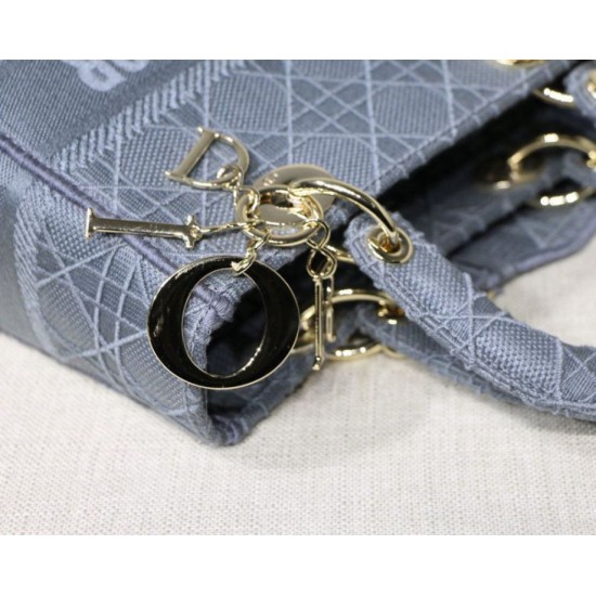 Replica Borsa a spalla ricamata Christian Dior Medium Lady D-Lite blu