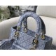 Replica Borsa a spalla ricamata Christian Dior Medium Lady D-Lite blu