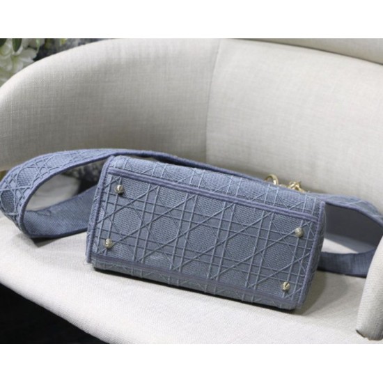 Replica Borsa a spalla ricamata Christian Dior Medium Lady D-Lite blu