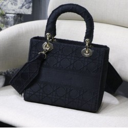 Replica Borsa Cannage ricamata Christian Dior Medium Lady D-Lite nera