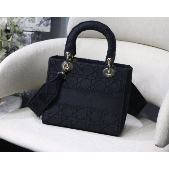 Replica Borsa Cannage ricamata Christian Dior Medium Lady D-Lite nera