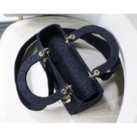 Replica Borsa Cannage ricamata Christian Dior Medium Lady D-Lite nera