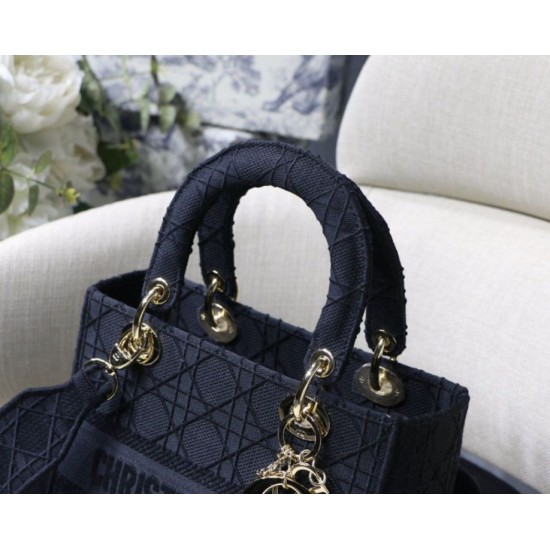Replica Borsa Cannage ricamata Christian Dior Medium Lady D-Lite nera