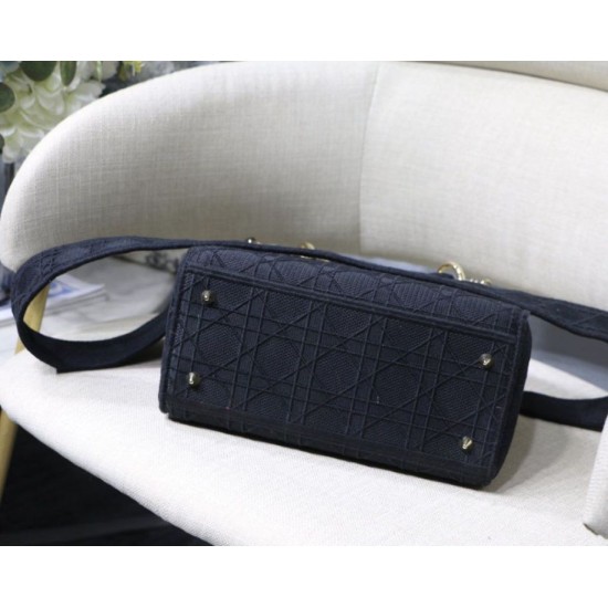 Replica Borsa Cannage ricamata Christian Dior Medium Lady D-Lite nera