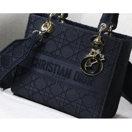 Replica Borsa Cannage ricamata Christian Dior Medium Lady D-Lite nera