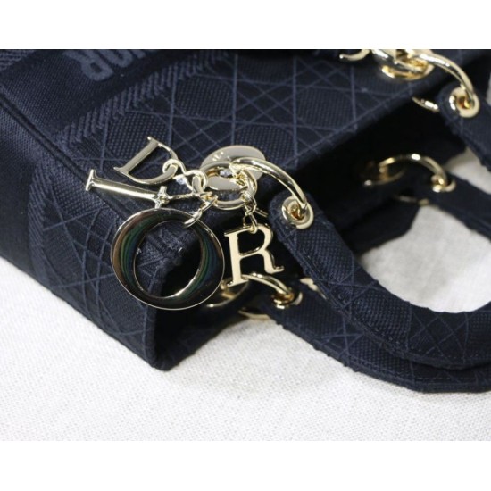 Replica Borsa Cannage ricamata Christian Dior Medium Lady D-Lite nera