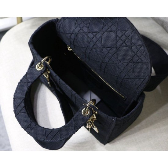 Replica Borsa Cannage ricamata Christian Dior Medium Lady D-Lite nera
