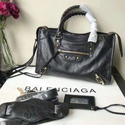 Replica Balenciaga Classic Metallic Edge City Borsa agnello con fessure nere