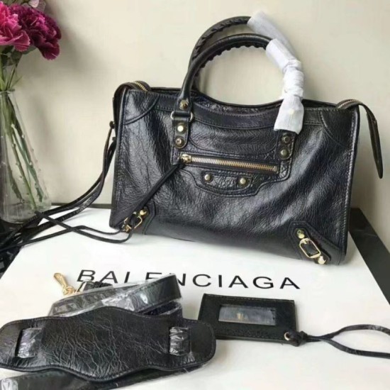 Replica Balenciaga Classic Metallic Edge City Borsa agnello con fessure nere