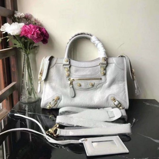 Replica Balenciaga Classic Metallic Edge City Borsa agnello con fessure per sabbiatura Beige
