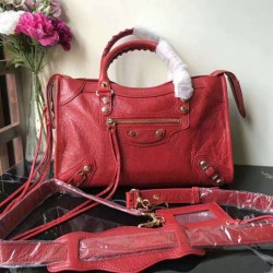 Replica Balenciaga Classic Metallic Edge City Pelle di agnello crepe sacca rossa