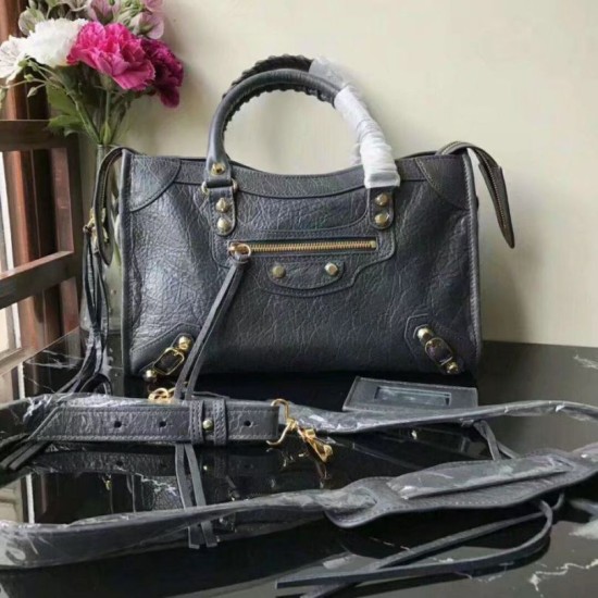 Replica Borsa a cremagliera Balenciaga Classic Metallic Edge City agnello