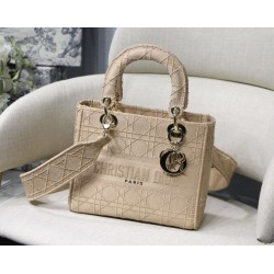 Replica Borsa a spalla ricamata Christian Dior Medium Lady D-Lite albicocca