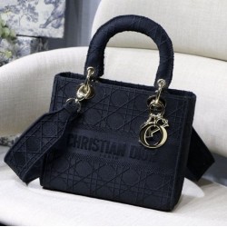 Replica Borsa Cannage ricamata Christian Dior Medium Lady D-Lite nera