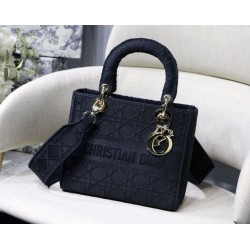 Replica Borsa Cannage ricamata Christian Dior Medium Lady D-Lite nera
