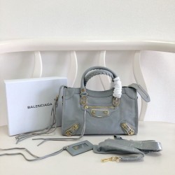 Replica Borsa da città Balenciaga Classic con bordo metallizzato azzurro