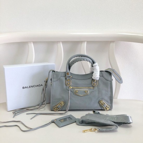 Replica Borsa da città Balenciaga Classic con bordo metallizzato azzurro