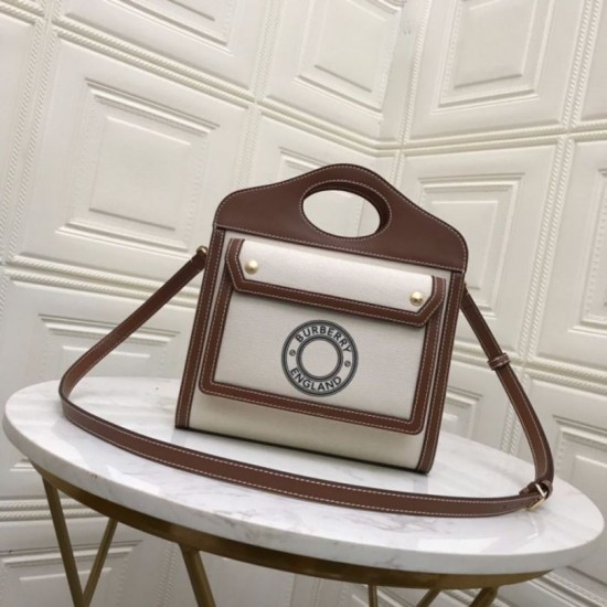 Replica Borsa logo Burberry tasca in tela con marrone