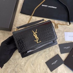 Replica Borsa YSL piccola in coccodrillo nero oro